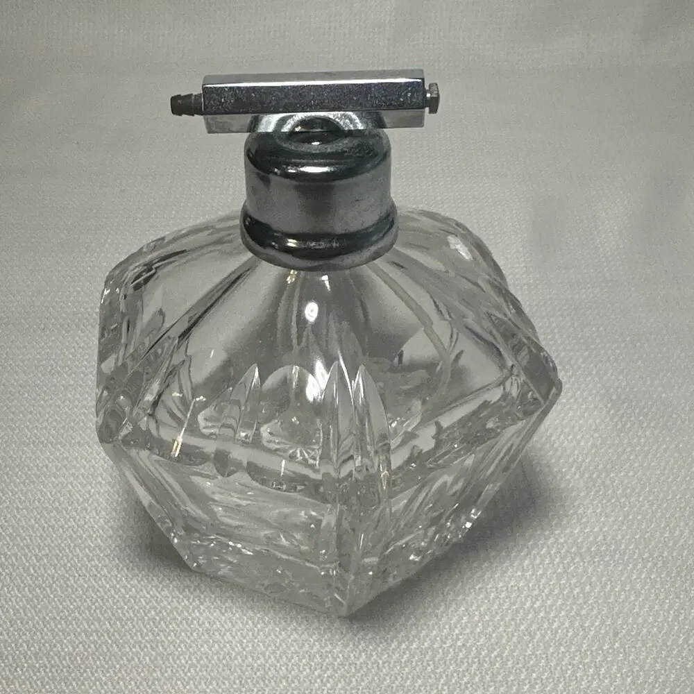 4 Pc Vintage Crystal Vanity Set Art Deco Bowl Bottle Decanter Starburst